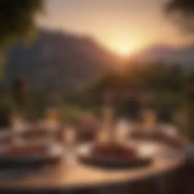 Romantic Dinner Setting A romantic comedy movie scene showcasing a sunset dinner setting.