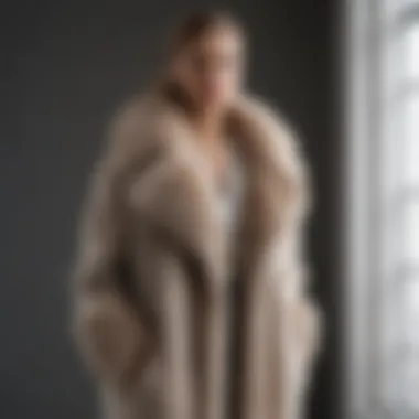 Elegant long fuzzy coat on a stylish mannequin