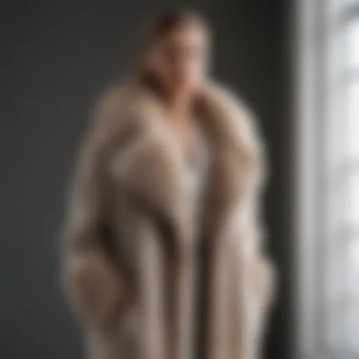 Elegant long fuzzy coat on a stylish mannequin