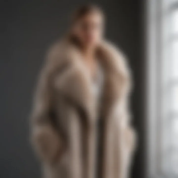 Elegant long fuzzy coat on a stylish mannequin