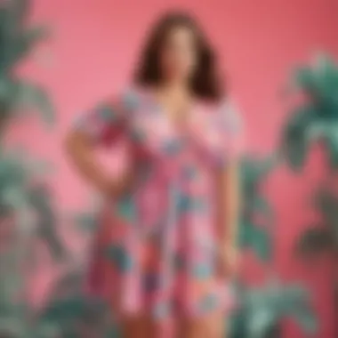 Vibrancy in Plus-Size Fashion A vibrant Lilly Pulitzer plus-size dress on display against a colorful backdrop