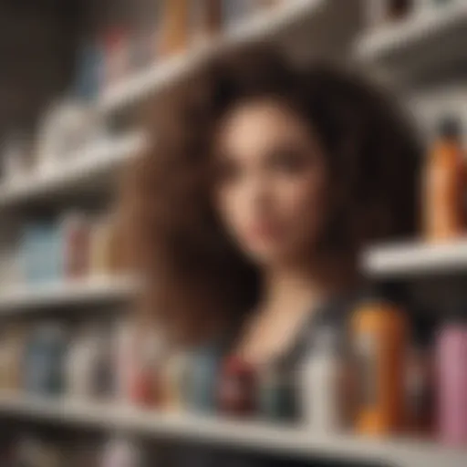 Vibrant assortment of curly hair products displayed elegantly on a shelf.