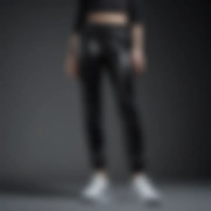 Stylish black athletic pants on display