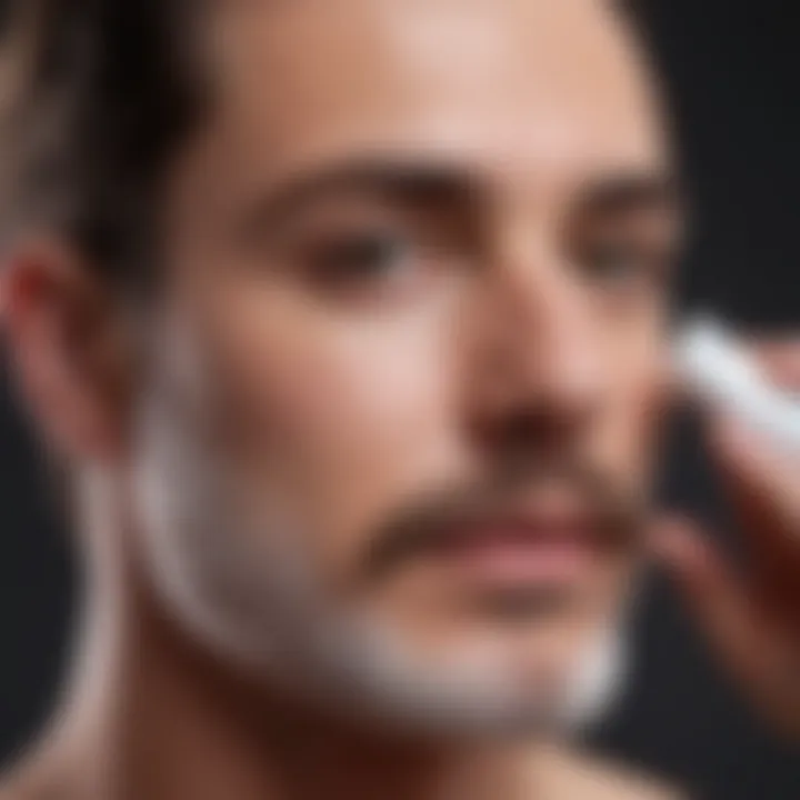 A user applying a facial hair removal cream