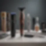 An array of facial hair removal tools displayed on a vanity