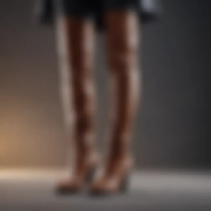 Close-up of high-quality material used in famous footwear over-the-knee boots