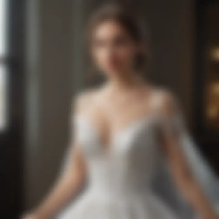 Flowing A-line bridal gown with illusion neckline