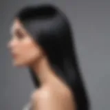 Close-up of sleek, straightened black hair showcasing shine and health.