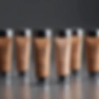 Variety of foundation shades displayed on a vanity