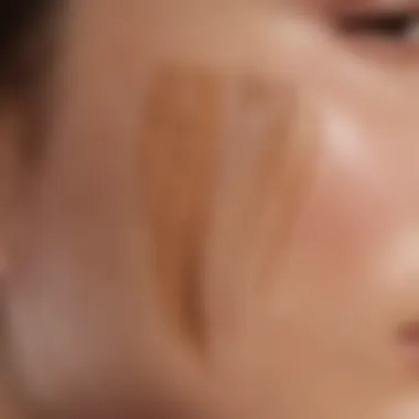 Close-up of swatches showcasing different foundation shades on mature skin