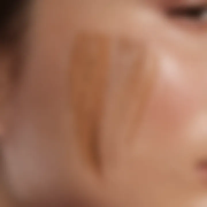 Close-up of swatches showcasing different foundation shades on mature skin