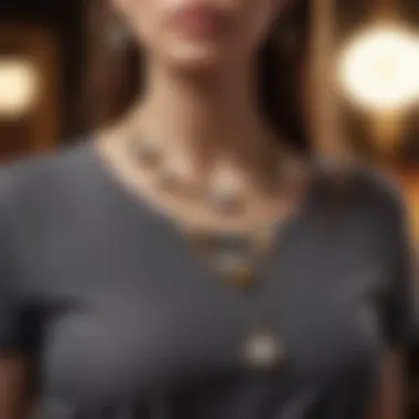 Chic Jewelry Accents Front button t-shirt styled with layered jewelry