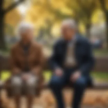 Grandfather and grandchild sharing a moment on a park bench