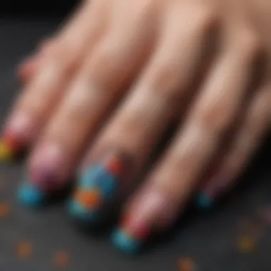 Close-up of intricate nail art design in vibrant colors