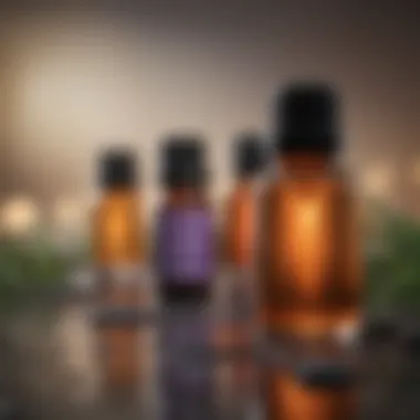 A close-up of calming essential oils with soft light in the background.