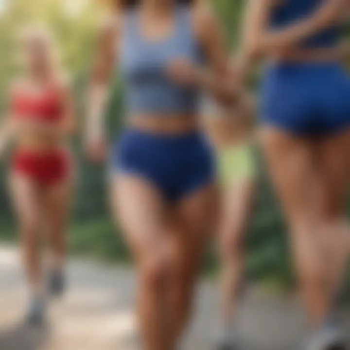 Group of athletes wearing high-waisted running shorts during an outdoor run