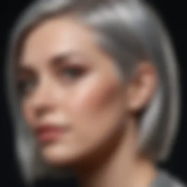 The Luminous Effect of Highlights on Grey Hair A close-up of highlighted grey hair showcasing dimension and shine