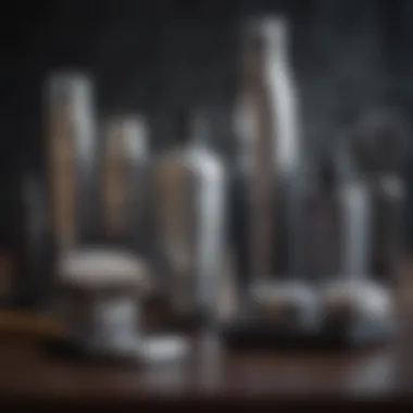 Essential Tools and Products for Highlighting Grey Hair An array of hair products and tools for highlighting grey hair displayed artistically