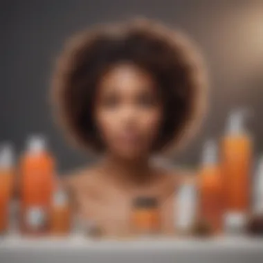 A vibrant natural hair care routine laid out on a serene background