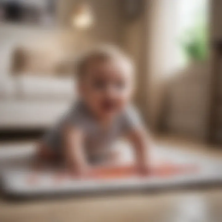 Infant reaching out on interactive tummy time mat