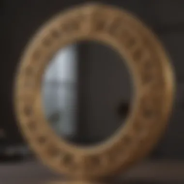 Intricate Detailing Intricate detailing on a luxurious gold magnifying makeup mirror