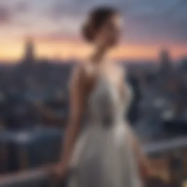 Urban Chic Sophistication Modern Minimalist Gown Against Urban Skylines