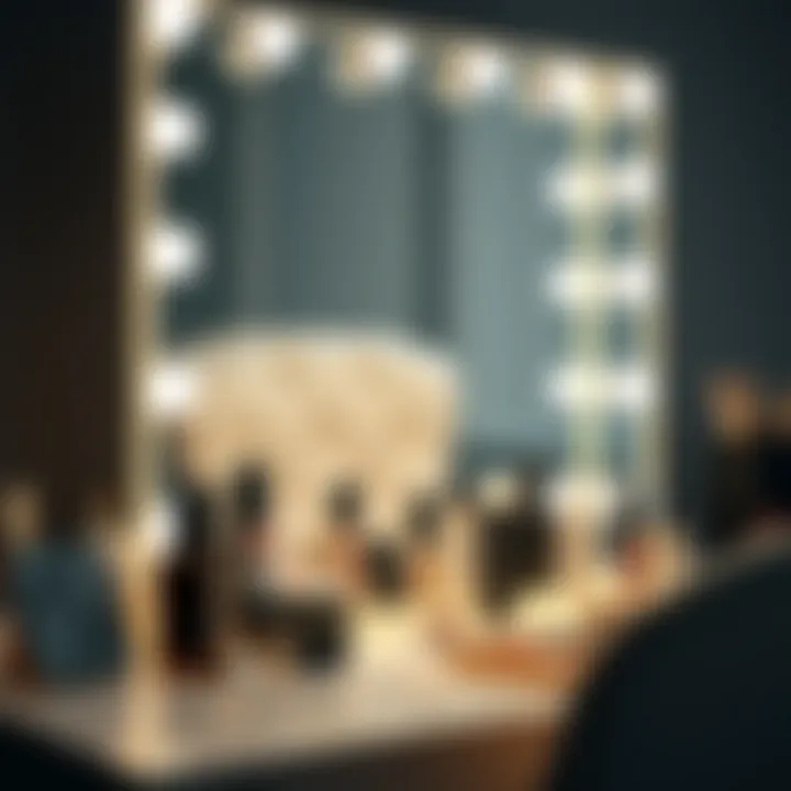 Close-up of a beautifully designed light-up mirror illuminating cosmetics