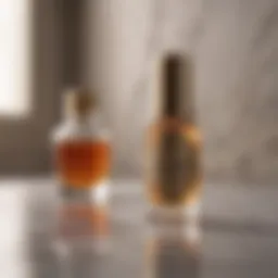 Luxurious shaving oil bottle on marble surface