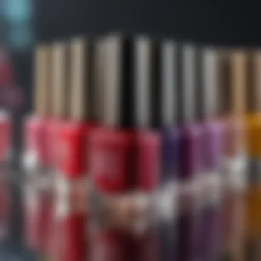 Nail polish bottles in a row with various colors