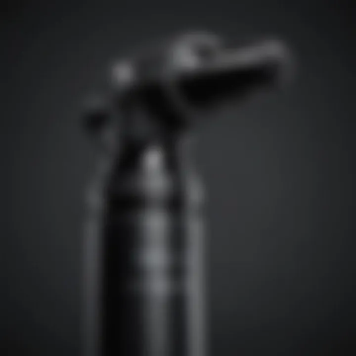 A close-up of a curling iron setting spray bottle showcasing its elegant design.