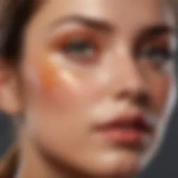 Close-up of a glowing skin after applying vitamin C serum