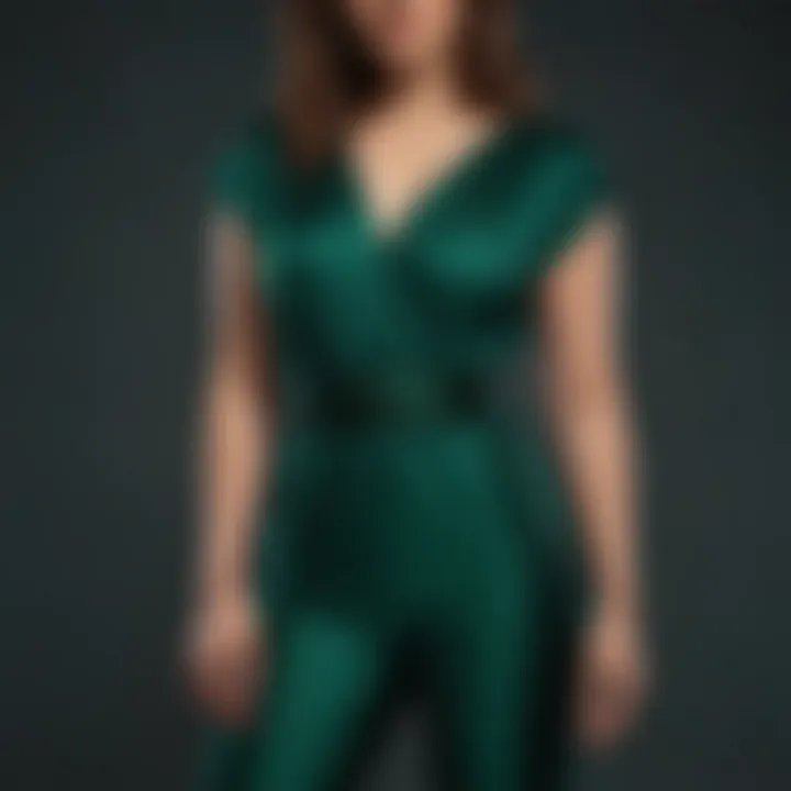 Luxurious spandex jumpsuit in rich emerald green with flattering cinched waist