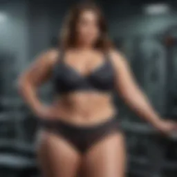 Stylish plus size workout underwear displayed on a gym bench