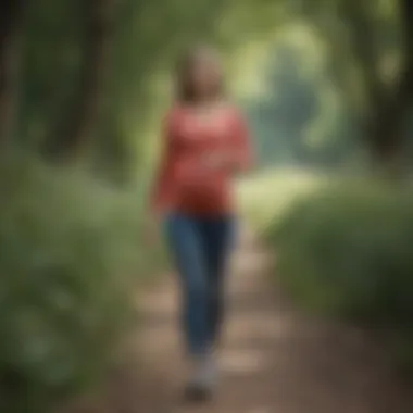 Pregnant woman taking a peaceful walk in nature