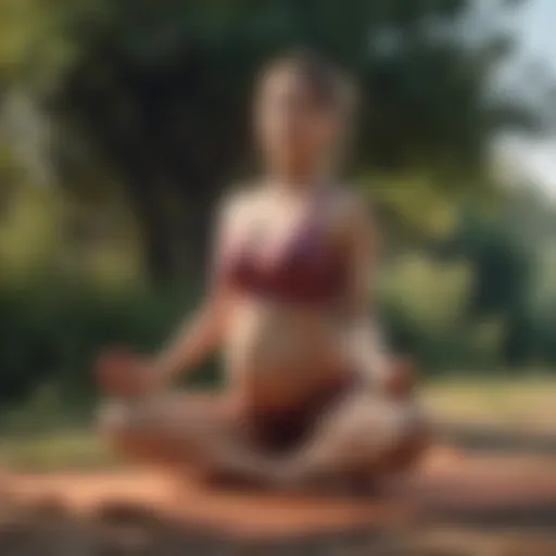 Pregnant woman doing yoga outdoors