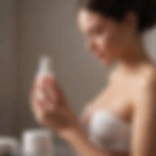 Pregnant woman applying skincare product