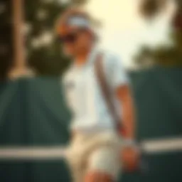A classic preppy tennis outfit featuring a polo shirt and khaki shorts