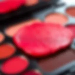 Close-up of red skin primer texture on a palette