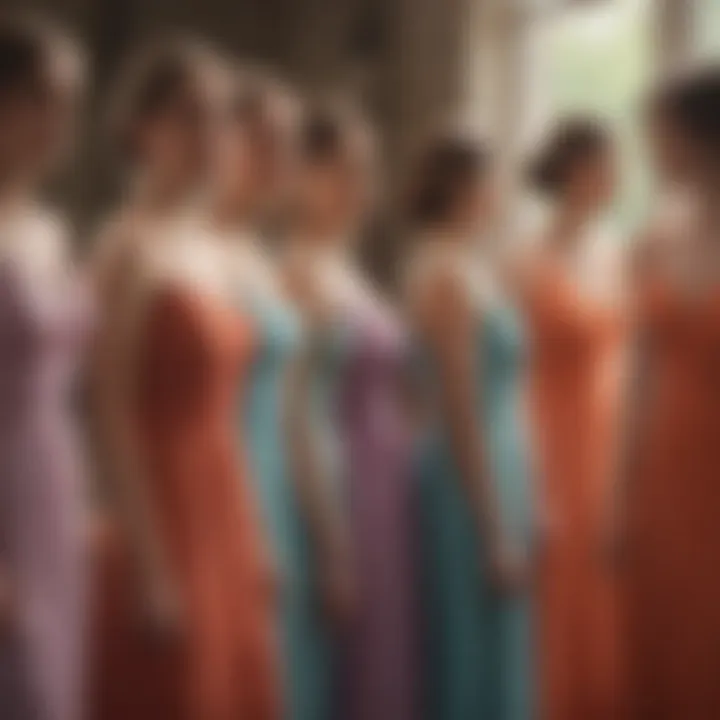 Diverse color palette of bridesmaid dresses