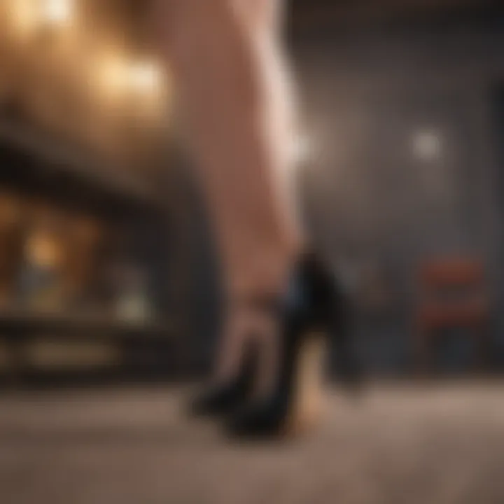 Elegant woman wearing high heels walking comfortably