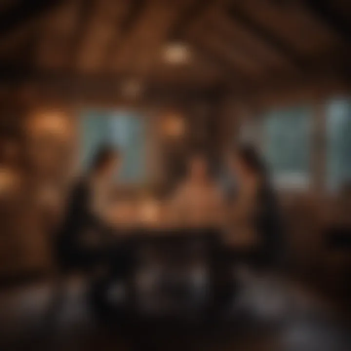 Couple enjoying a candlelit dinner in a cozy rustic cabin