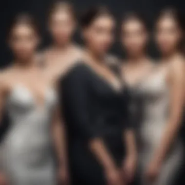 Diverse body types elegantly dressed in formal attire