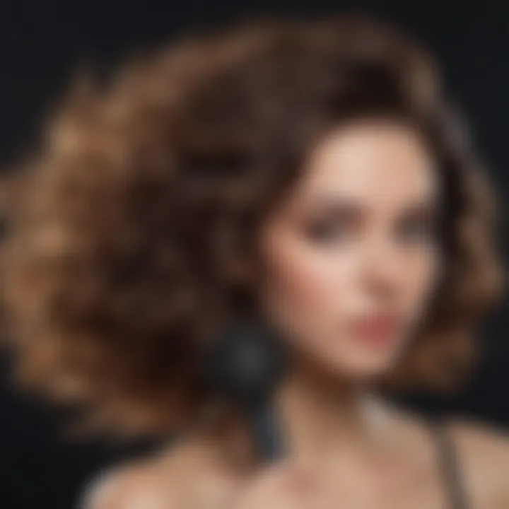 A person using a round brush while blow-drying fine wavy hair for volume.