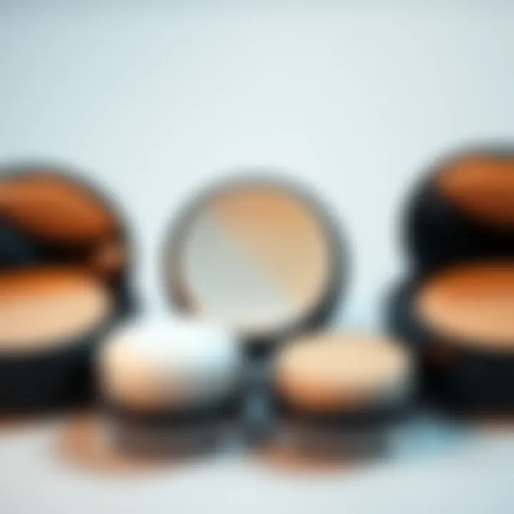 Different finishes of pressed powders displayed together