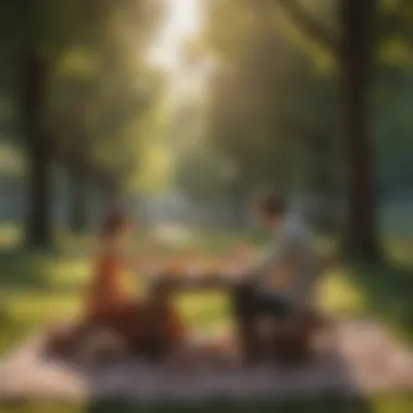 Couple enjoying a romantic picnic in a serene park