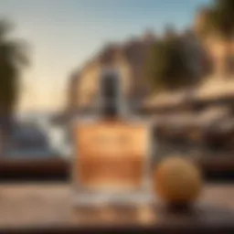 Close-up of St. Tropez lotion with a beautiful backdrop