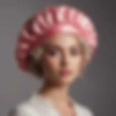 Satin Bonnets for Overnight Curl Preservation A beautifully arranged collection of satin bonnets in various colors, perfect for overnight use.