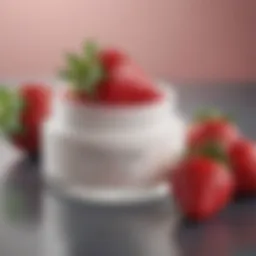 Strawberry skin removal cream jar with fresh strawberries
