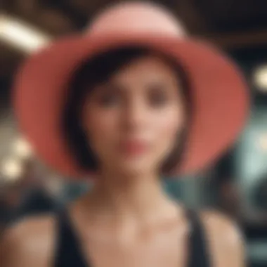 Fashionable Summer Cancer Hat in Social Context Individual wearing a fashionable hat in a social setting