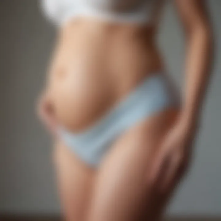 Pregnant woman trying on supportive maternity panties